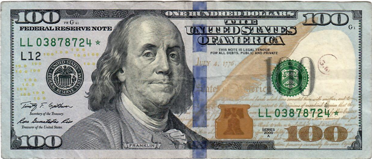 $100 Dollar Bill Star Note Series 2009A Nice! P22