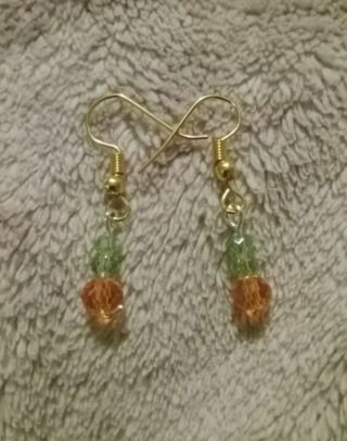 Orange green crystal beaded hook earrings nip