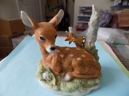 5 1/2 tall vintage Homco baby fawn deer lying in the woods