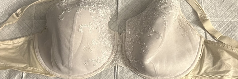 Gently Used, White Lacy Bra. Very Pretty! Size 40DDD. Gentle Comfort Underwire, Sexy, Soft.