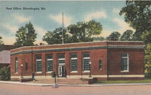 Vintage Unused Postcard: Linen: Post Office, Skowhegan, Maine