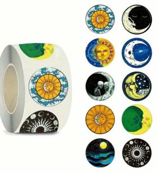↗️NEW⭕(10) 1" COLORFUL SUN & MOON STICKERS!!⭕ASTROLOGICAL (SET 2 of 3) TAROT CELESTIAL