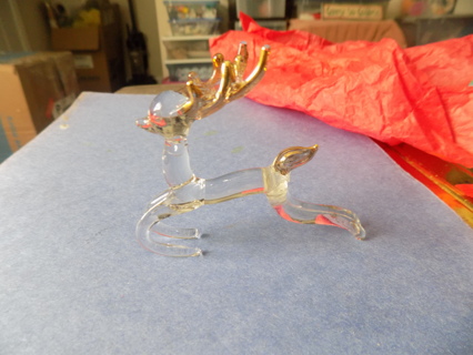 Hand blown glass reindeer ornament with 14 K gold on antlers and tail 4 inch