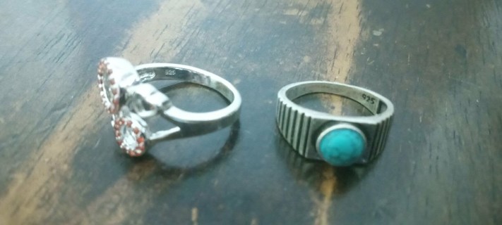 Sterling Silver Ring Lot of 2, Ruby and Vintage Turquoise .925 - With Added Bonus