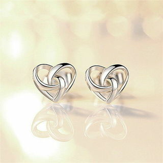Silver Zircon Heart Flower Earrings