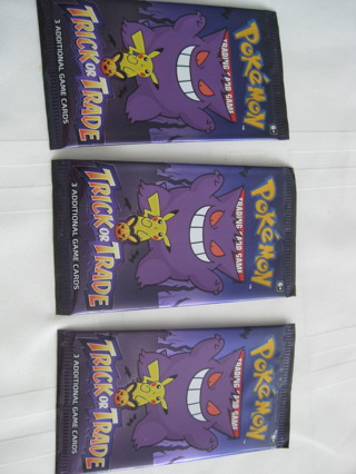 3 Pokémon packs, new cards in sealed pack, 3 cards each pack, total of 9 cards