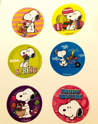 set of 6 1.5" Round SNOOPY Easter Spring Theme Stickers, Great for any use