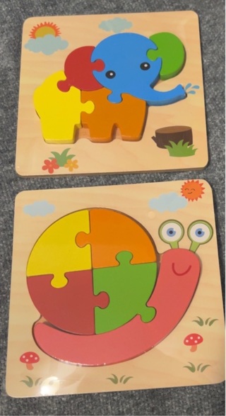 New: Two Wooden, Colorful, Five- Piece, Toddler Animal Puzzles 