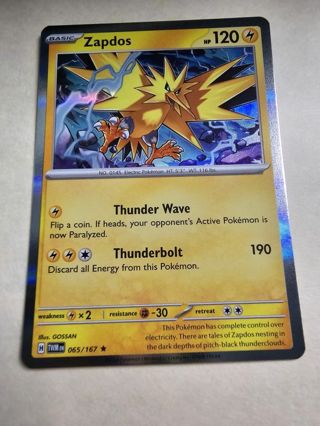 Pokemon Zapdos holo rare card 065/167