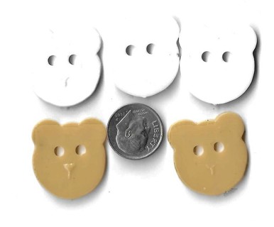 5 Teddy Bear Buttons - White and orange mix