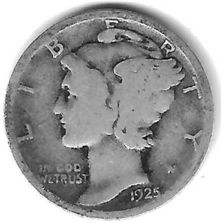 1925 Mercury Dime 90% Silver U.S. 10 Cent Coin