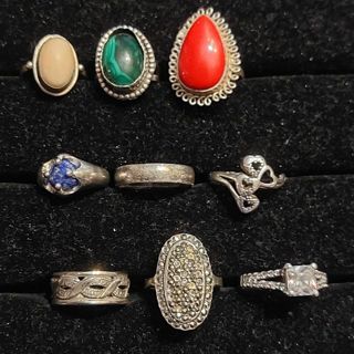 9 vintage sterling silver rings