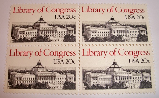 Scott #2004 Library of Congress, Pane of 4 Useable 20¢ US Postage Stamps