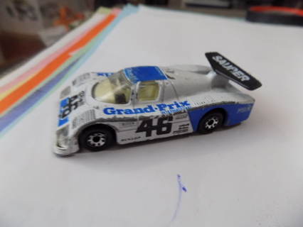 Vintage Matchbow Grand Prix race car white, & blue black fin in rear # 48   # 2