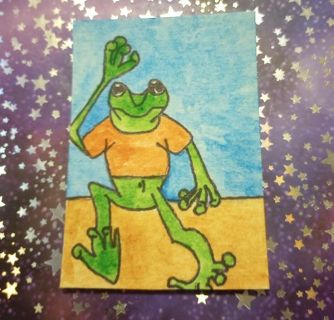 ACEO artist trading card frog friend