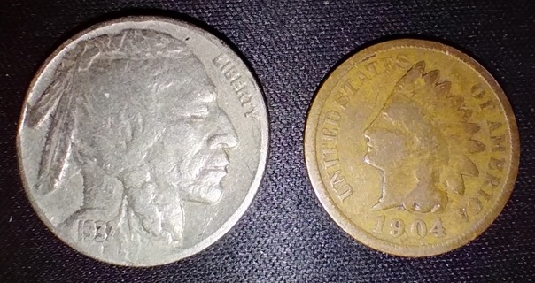 COINS 1937 INDIAN HEAD NIVCKLE AND A 1904 INDIAN HEAD PENNY WOW JUST TAKE A LOOK NICE COLLECTIBLES