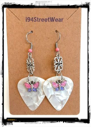 Butterfly Charm Guitar Pick Earrings B-6