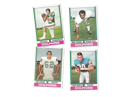 (4) 1974 ~Miami Dolphins vintage football cards ~ low grade