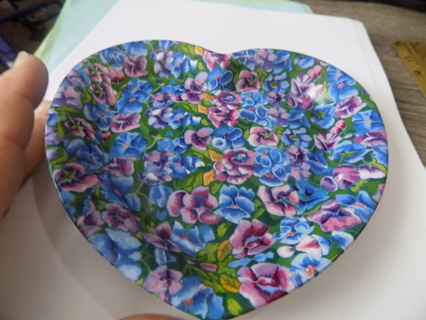 Vintage Melamine heart shape flower covered dish # 3    7 inch
