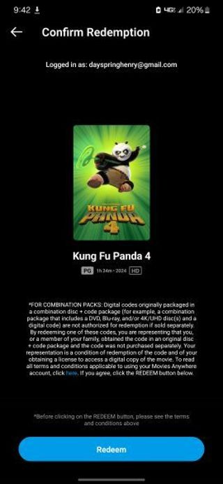 Kung fu panda 4 Digital HD movie code MA/VUDU/iTunes