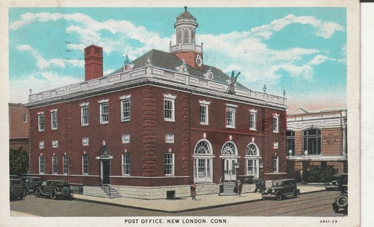 Vintage Used Postcard: (r): 1931 Post Office, New London, CT