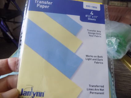 NIP Jan Lynn Needlecraft NIP transfer paper 4 sheets size 8 1/2 x 11