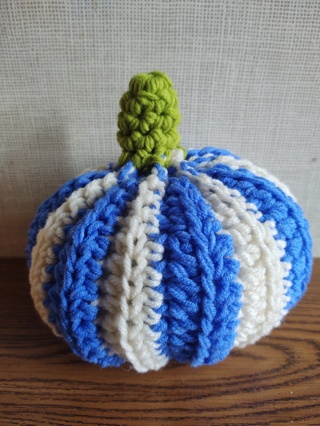 Hand Crocheted Amigurumi Blue and White Pumpkin