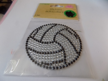 NIP Sequin covered volleyball sticker 2 1/2 inch round