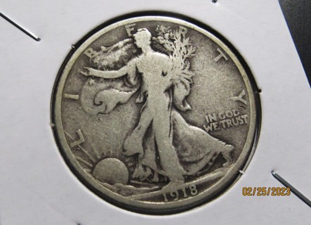 ★1918-D WALKING LIBERTY HALF DOLLAR VG+★ **90% SILVER**