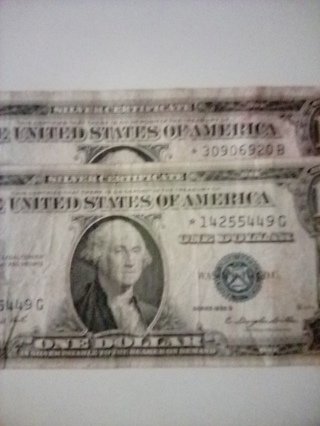 2 $1.00 Silver Certificates Star notes