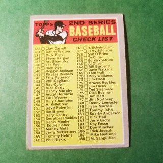 1970 - TOPPS EXMT - NRMT BASEBALL - CARD NO. 128 - 2ND SERIES CHECKLIST