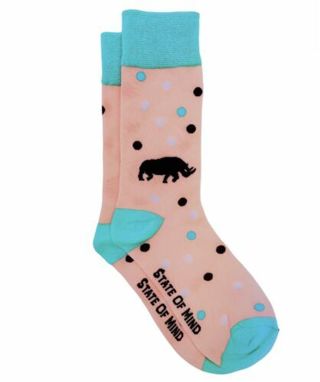 New State of MInd Light Pink Socks with a Blue Trim and Polka Dots