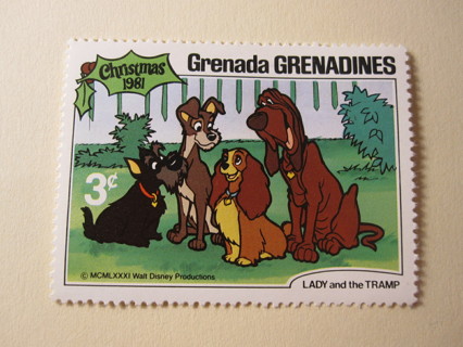 Grenada / Disney 3c stamp: 1981 Lady & The Tramp - Uncancelled