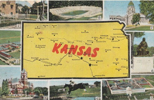 Vintage Unused Postcard: Linen: (f1): Kansas