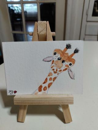 ACEO Original, Watercolor Painting 2-1/2"X 3/1/2" Whimsical Giraffe by Artist Marykay Bond