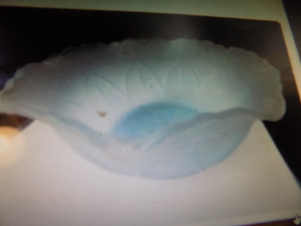 Vintage 7 inch round light blue satin glass bowl rippled edge & texture design