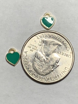 MINI HEART CHARMS~#10~GREEN~SET OF 2 CHARMS~FREE SHIPPING!