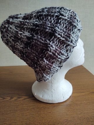 Hand Knit Black and Grey Ombre Hat 