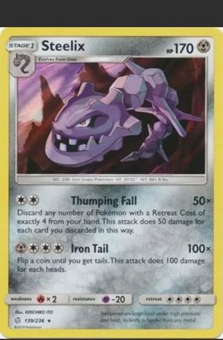 Rare Holo Steelix Sun and Moon Cosmic Eclipse Pokemon card TCG