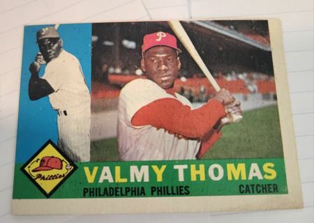 1960 Topps Valmy Thomas card Philadelphia Phillies (mis cut)