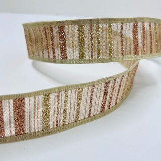 Gold Glittery Striped 1.5” Wire Edge Ribbon 