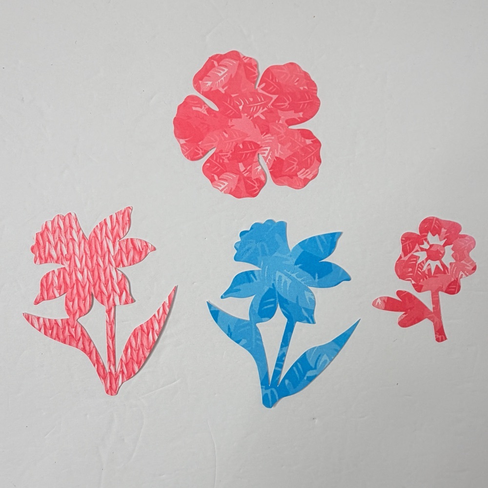 Free: Pink Blue Patterned Flowers Card Stock Shapea 