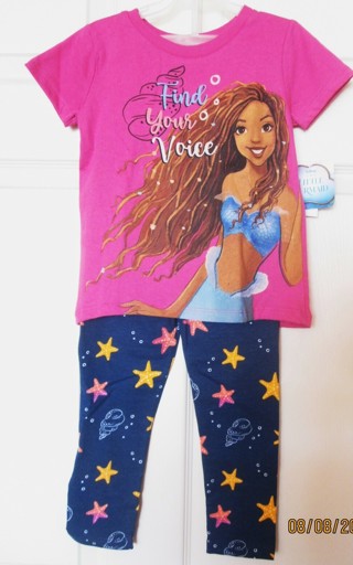 Little Mermaid Disney Toddler 2 Piece Outfit Leggings & Top NWT 3T