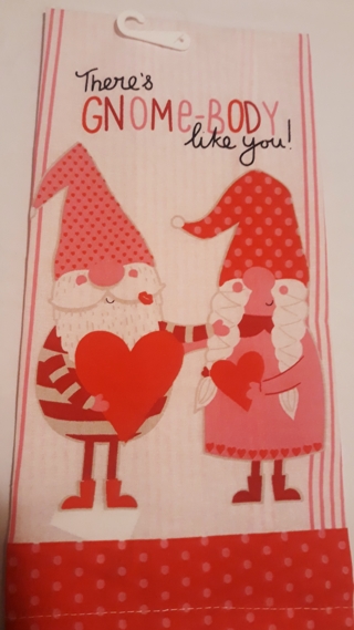 Valentine's Day Gnome Flour Sack Dish Towel