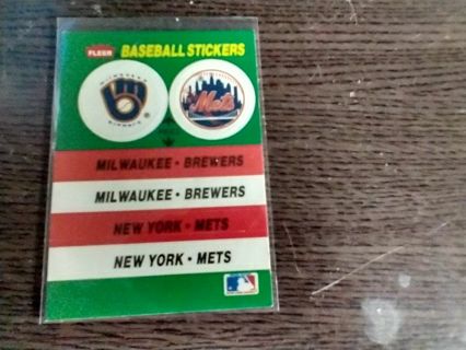 Fleer Sticker Brewers Mets