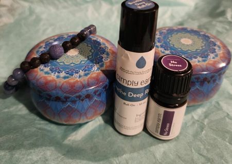 Spring rain candles, no stress diffusor oil, breathe deep roll on and natural stone bracelet