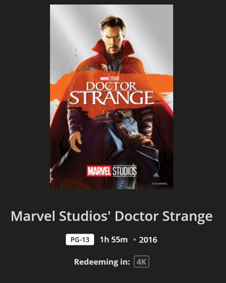 Doctor Strange Marvel Studios Vudu MA 4K UHD Digital Code