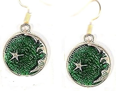 GP ENAMEE GREEN ANGRY MOON AND STAR EARRNGS (PLEASE READ DESCRIPTION