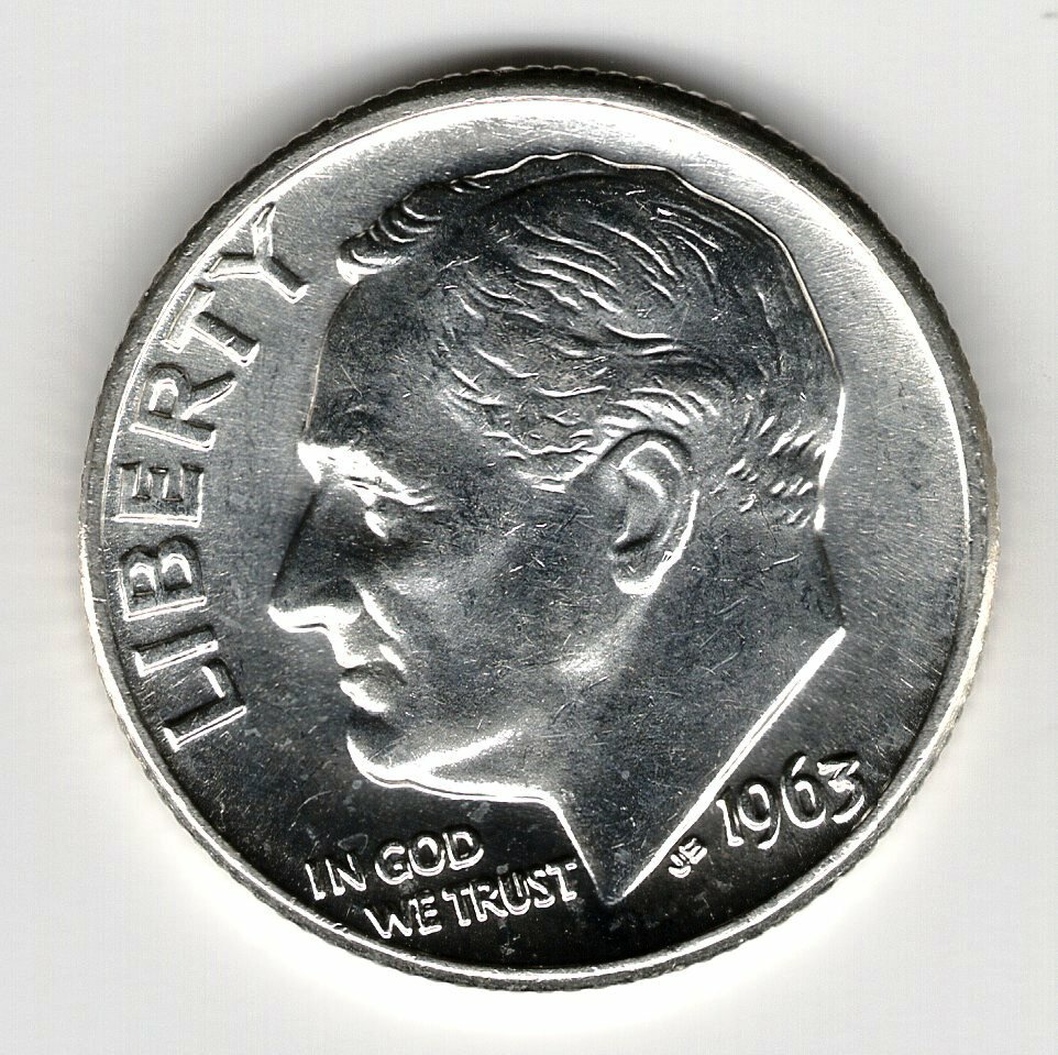 Free: 1963-D Silver Roosevelt Dime GEM BU FROM ORIGINAL BANK ROLL MS+++++