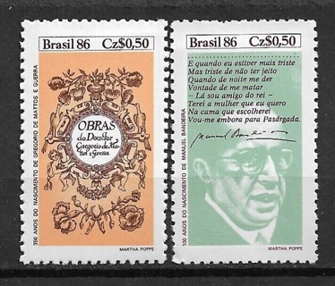 1986 Brazil 2080-1 Famous Authors MNH complete set of 2